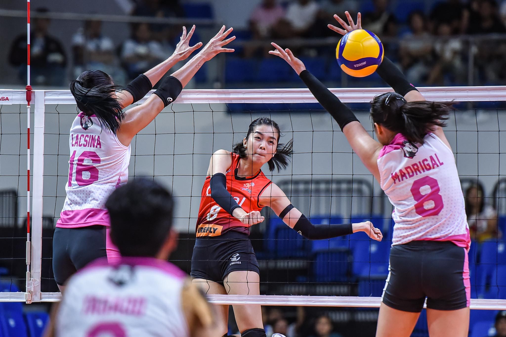 Action between Akari and Cignal HD in the PVL on Tour, June 22, 2025 at the Chavit Coliseum, in Vigan City, Ilocos Sur. PVL Media